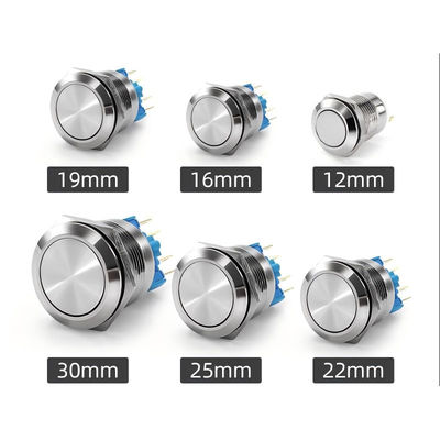 les os 19 mm en acier inoxydable instantanée auto-réinitialisation 1NO imperméable en métal bouton de commande de puissance LED lumière 36V 2A