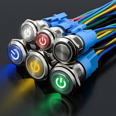 Commutateur à bouton d'appuis métallique annulaire de 19 mm 3v 12V 24V 110V 220V Lampes LED éclairage imperméable à l'eau Commutateur de verrouillage momentané Ri