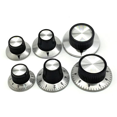 Poignée d'aluminium argentée de 37 mm de diamètre avec le numéro 0-10 trou d'arbre 6.4 mm poignée