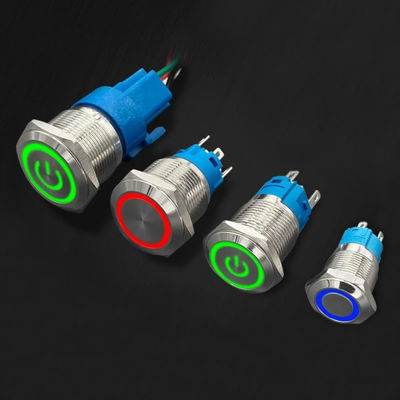 Commutateur lumineux imperméable à l'eau à bouton métallique avec électricité conductrice et lumière d'anneau LED bleue