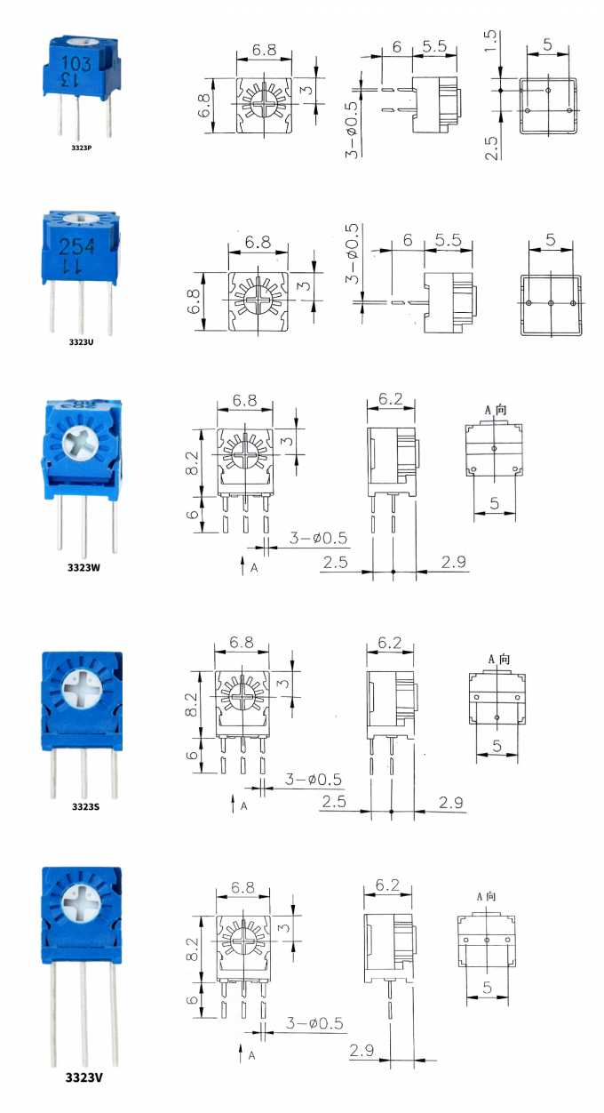 Série 3323 Potentiomètre de découpage de verre métallique à tour unique 3323s 3